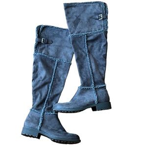 Style Charles Womens Block Heel Faux Leather Gray Suede Boots 8M